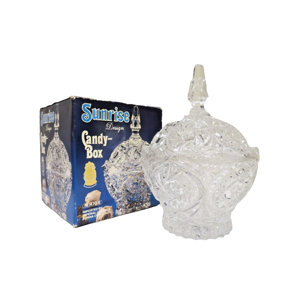 Vintage 8" Imperlux Sunrise Collection Handcut 24% Lead Crystal Candy Dish Box